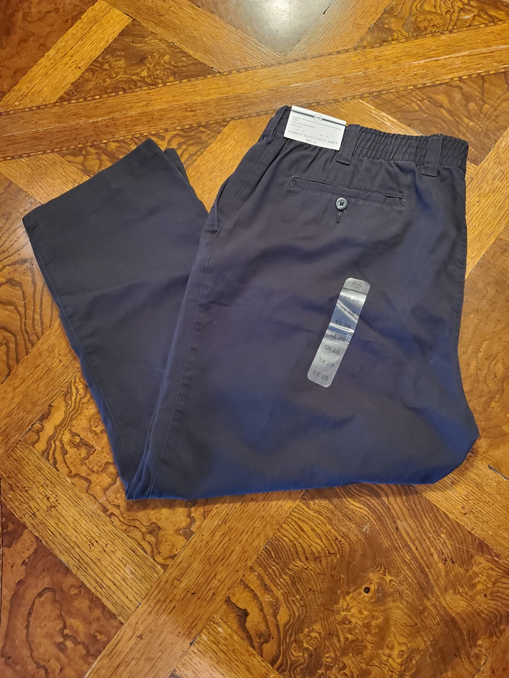 Harbor Bay Black Xl 28 Elastic-Waist Chinos